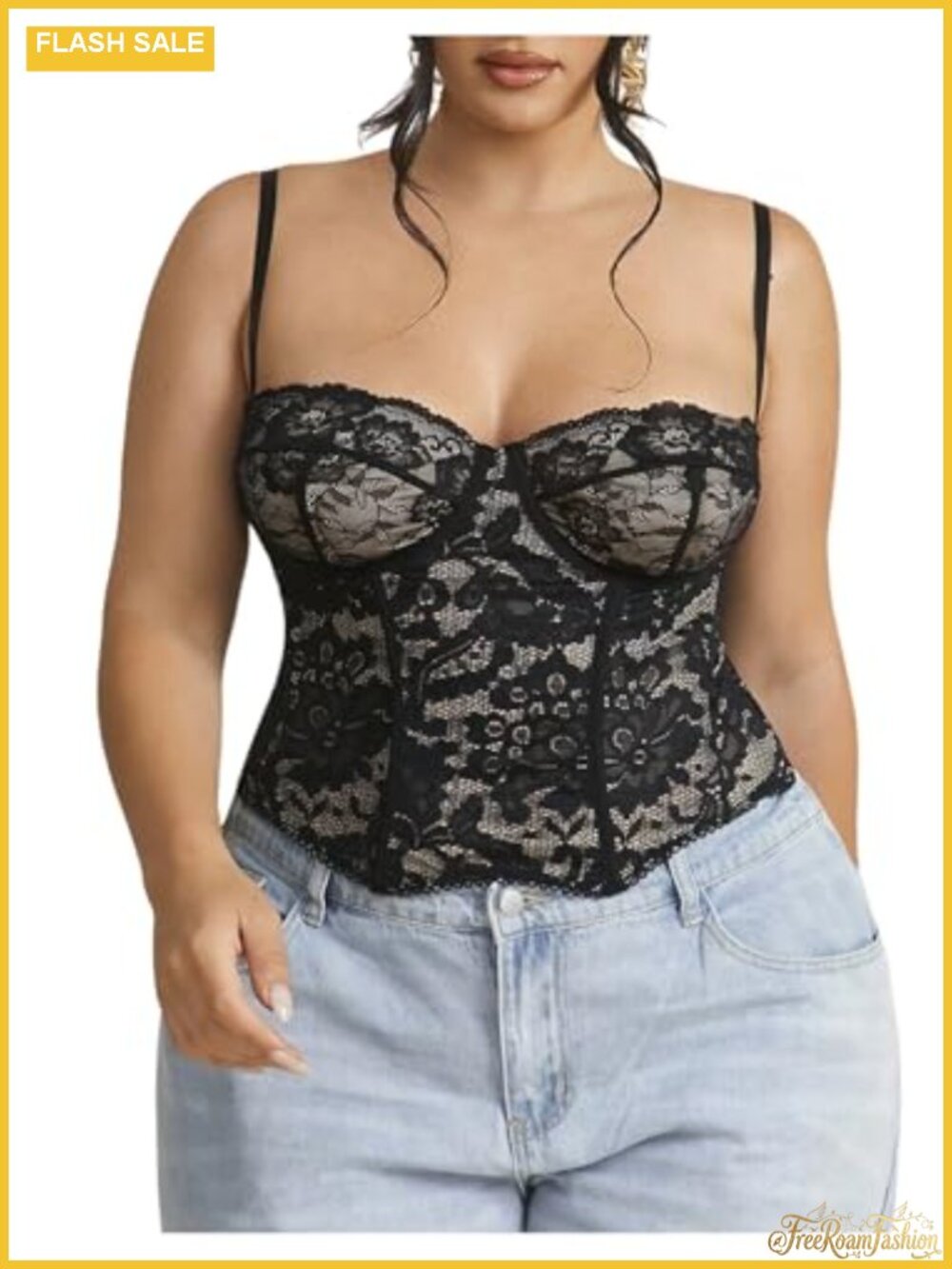 Plus Size Floral Lace Bustier Corset Top Spaghetti Strap Cami